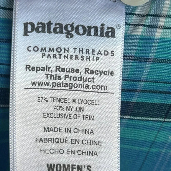 Patagonia Dark Turquoise Blue Plaid Button Front Shirt Size 6 - Picture 2 of 5